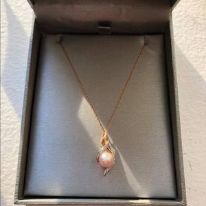 Pink Cultured Freshwater Pearl & Diamond Pendant